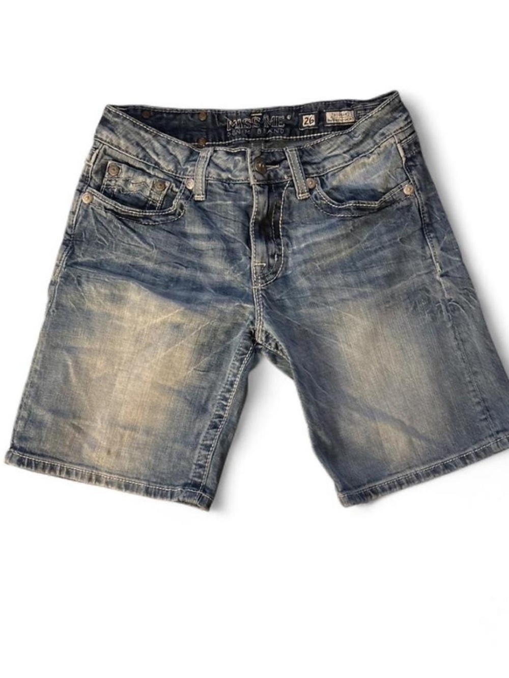 Miss Me Distressed Faded Blue Denim Shorts